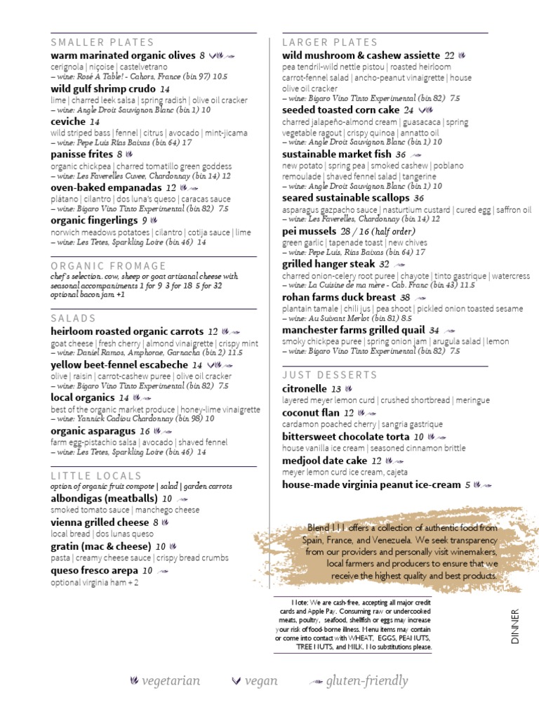 Blend dinner menu Salad Food And Drink Preparation