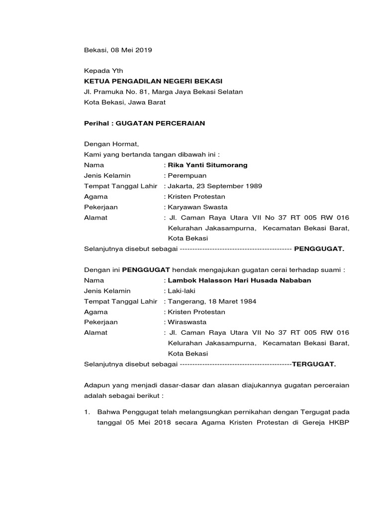 Contoh Surat Gugatan Cerai Agama Kristen Protestan Pdf Nusagates