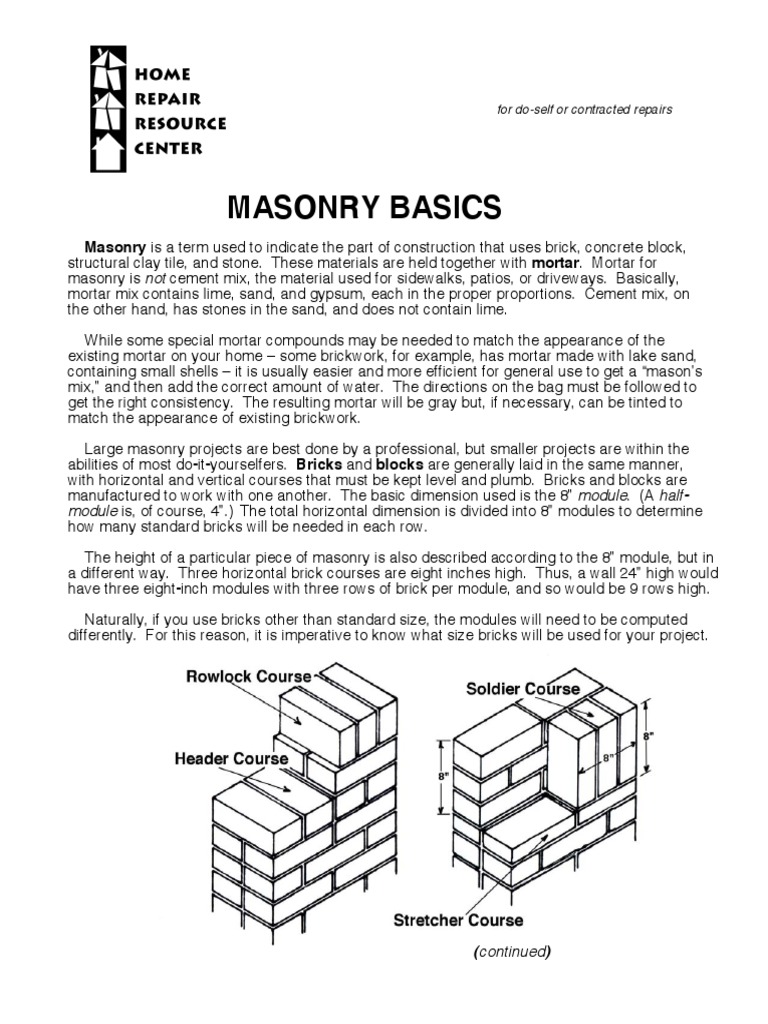 Masonry Basics Masonry Is A Term Used To Indicate The Part of