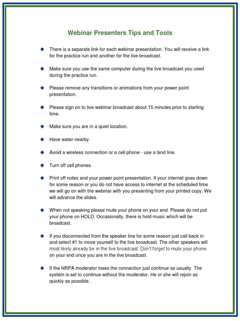 Webinar Presenters Tips And Tools Pdf