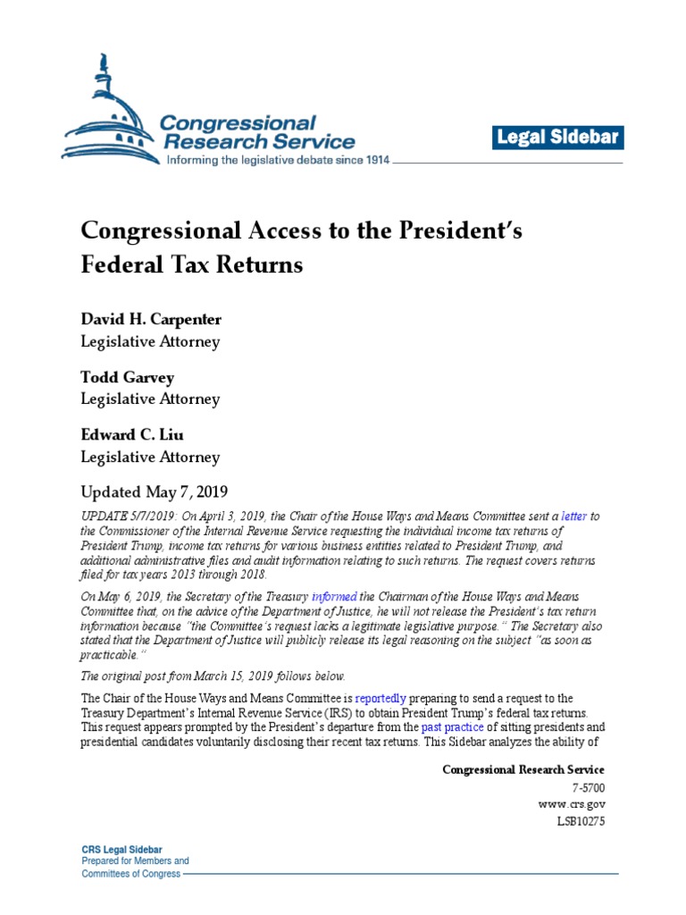 Congressional Access to Trump's Tax Returns | PDF | United States ...