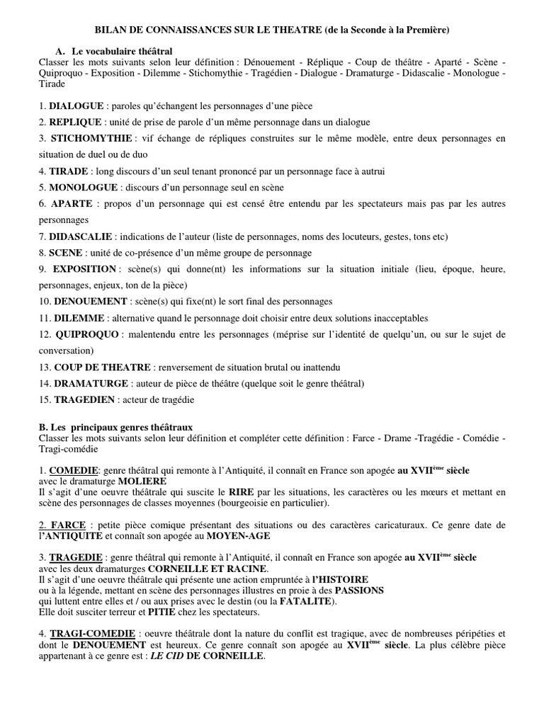 Piece De Theatre Comique Test Theatre Corrige | PDF | Comédie | Pièce de théâtre