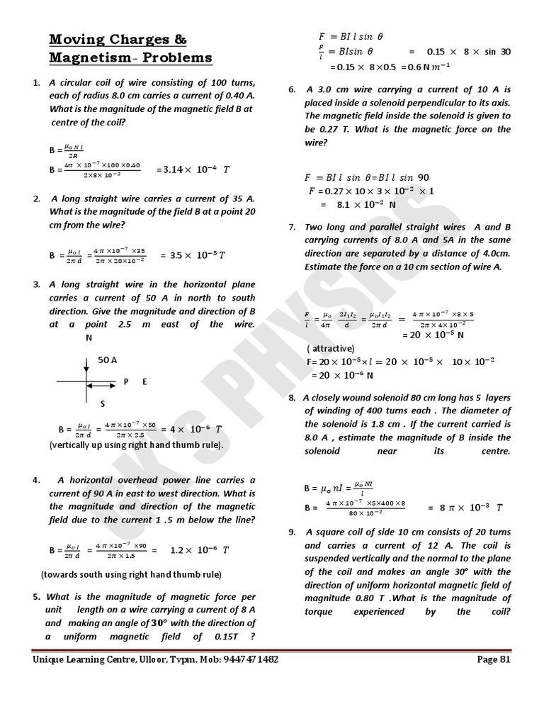 Xii 4 8 Problems Magnetic Field Physical Sciences