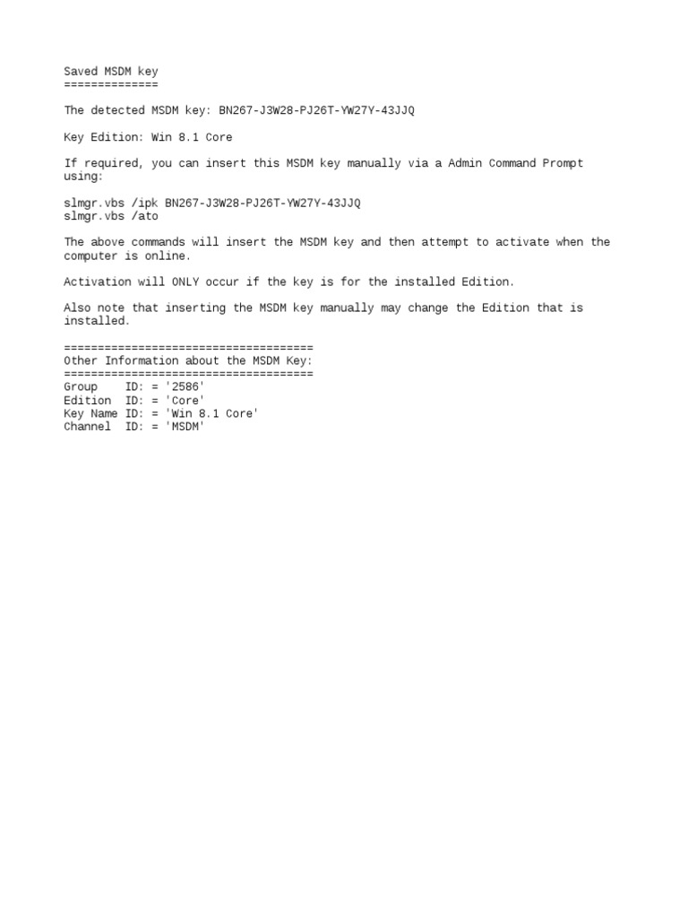 Windows 8.1 MSDM Key Instructions | PDF