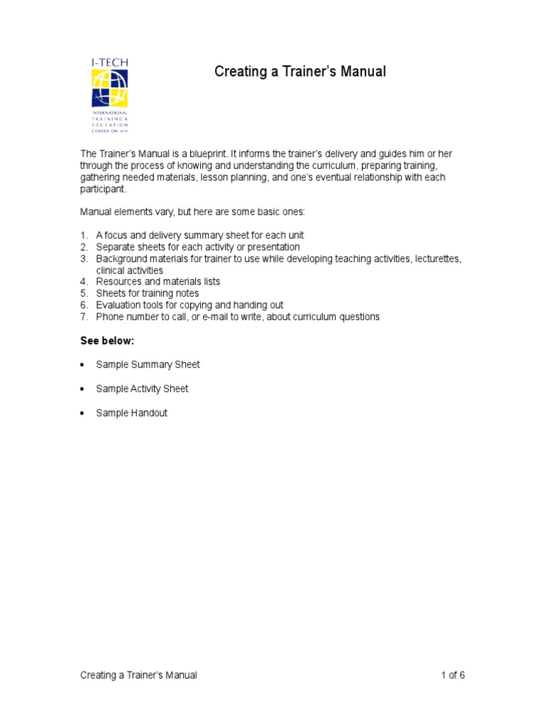 Creating A Trainer's Manual: See Below | PDF | Health Care | Curriculum