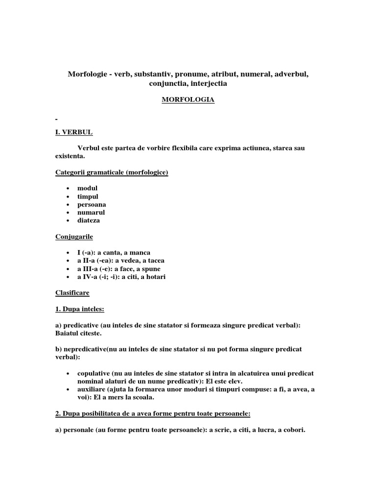 Morfologie - Verb, Substantiv, Pronume, Atribut, Numeral, Adverbul ...