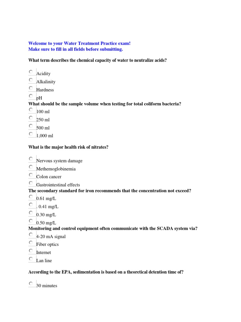 To Your Water Treatment Practice Exam PDF Water