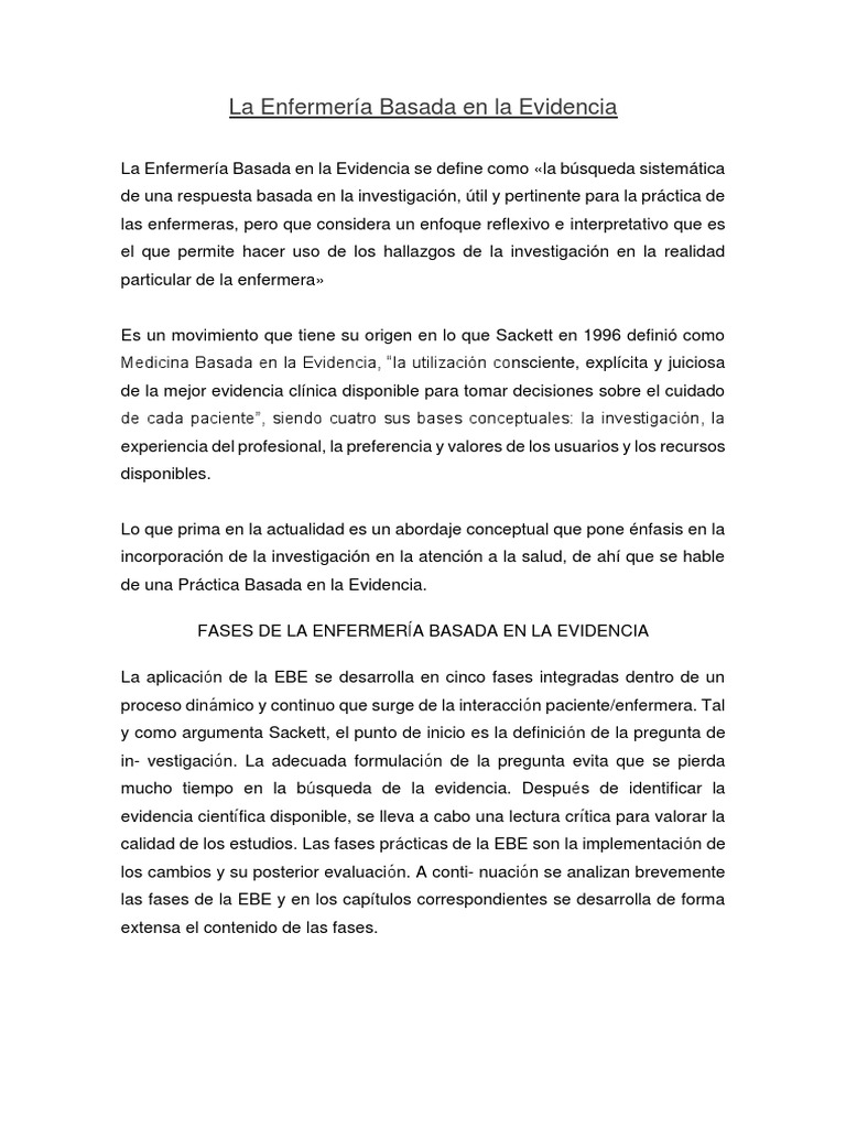 La Enfermería Basada en La Evidencia | PDF | Enfermería | Justificación