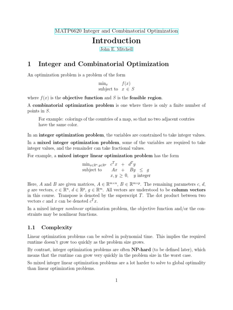 Matp6620 integer and combinatorial optimization pdf linear