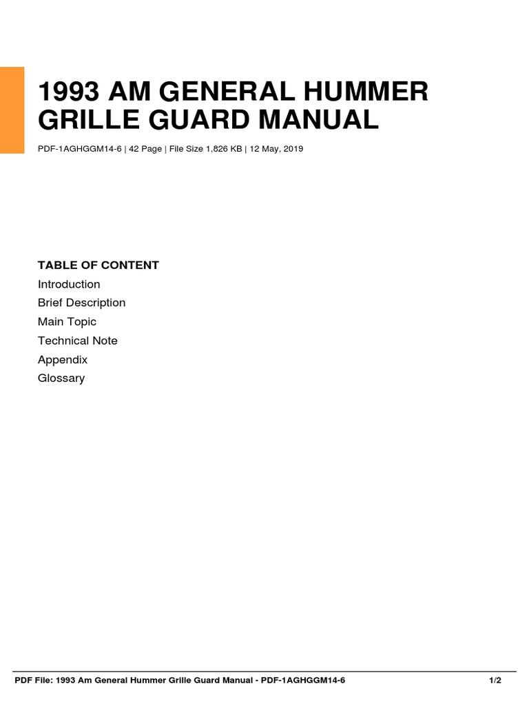 ID3585bd89e1993 Am General Hummer Grille Guard Manual PDF