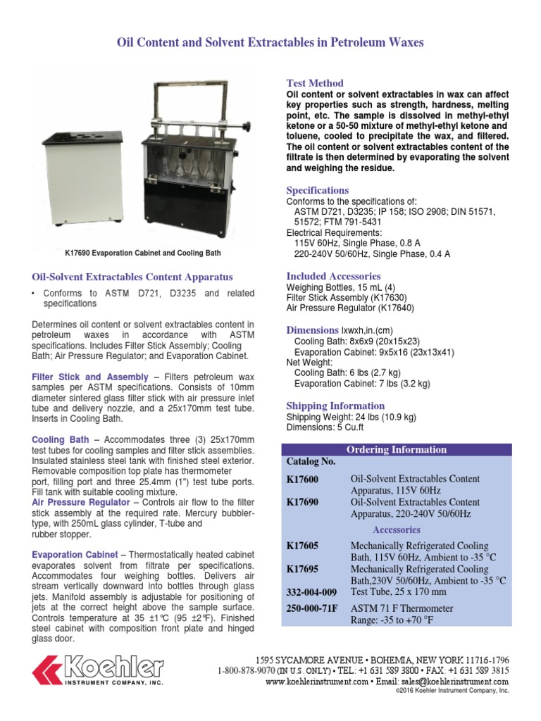 Oil-Solvent Extractables Content Technical Datasheet | PDF | Filtration ...