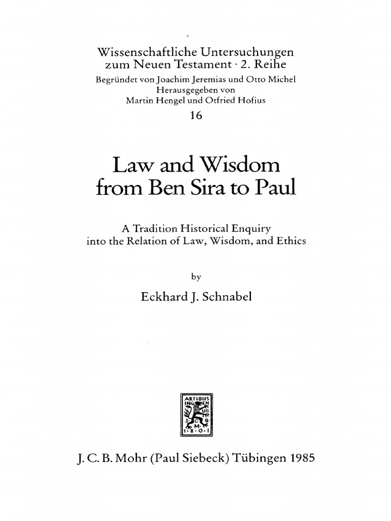 Law and Wisdom From Ben Sira To Paul (E.J. Schnabel) PDF | PDF