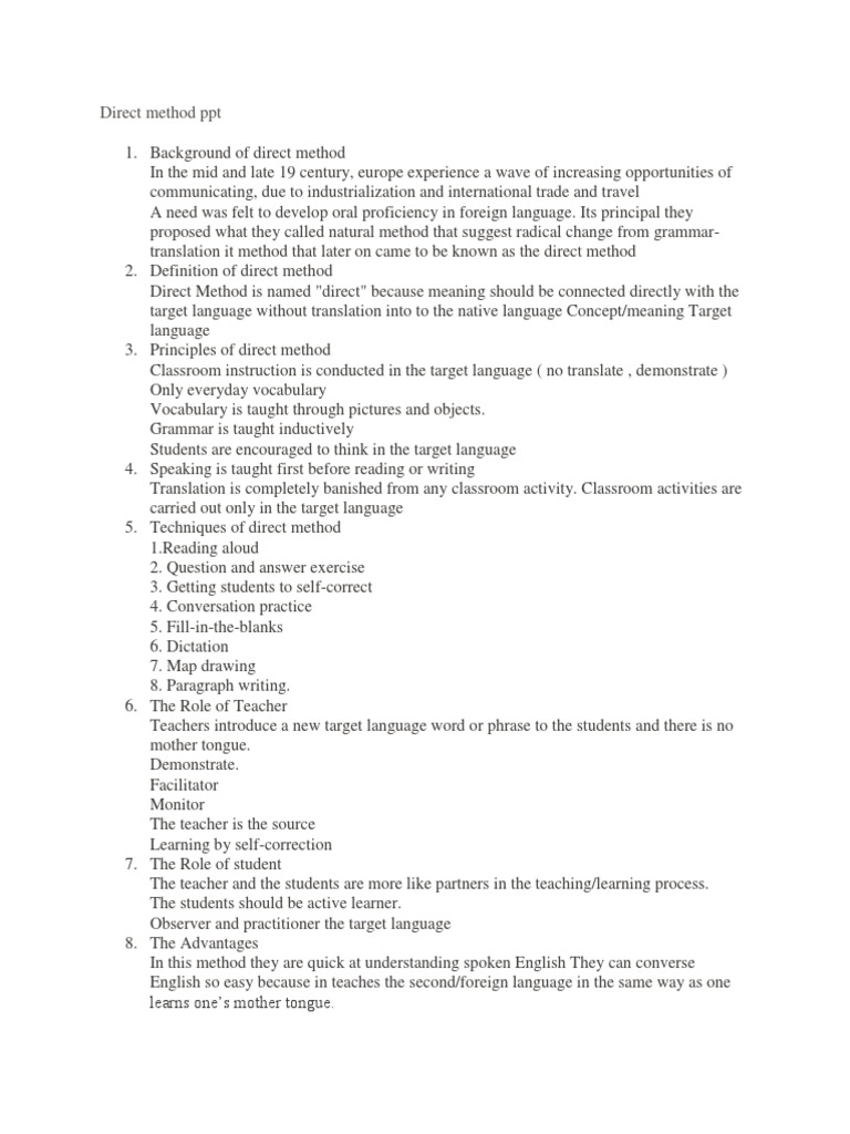 Overview of the Direct Method in Language Teaching | PDF | Second ...