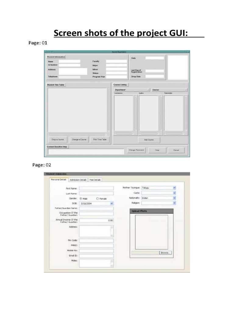 Project GUI Screenshots Overview | PDF