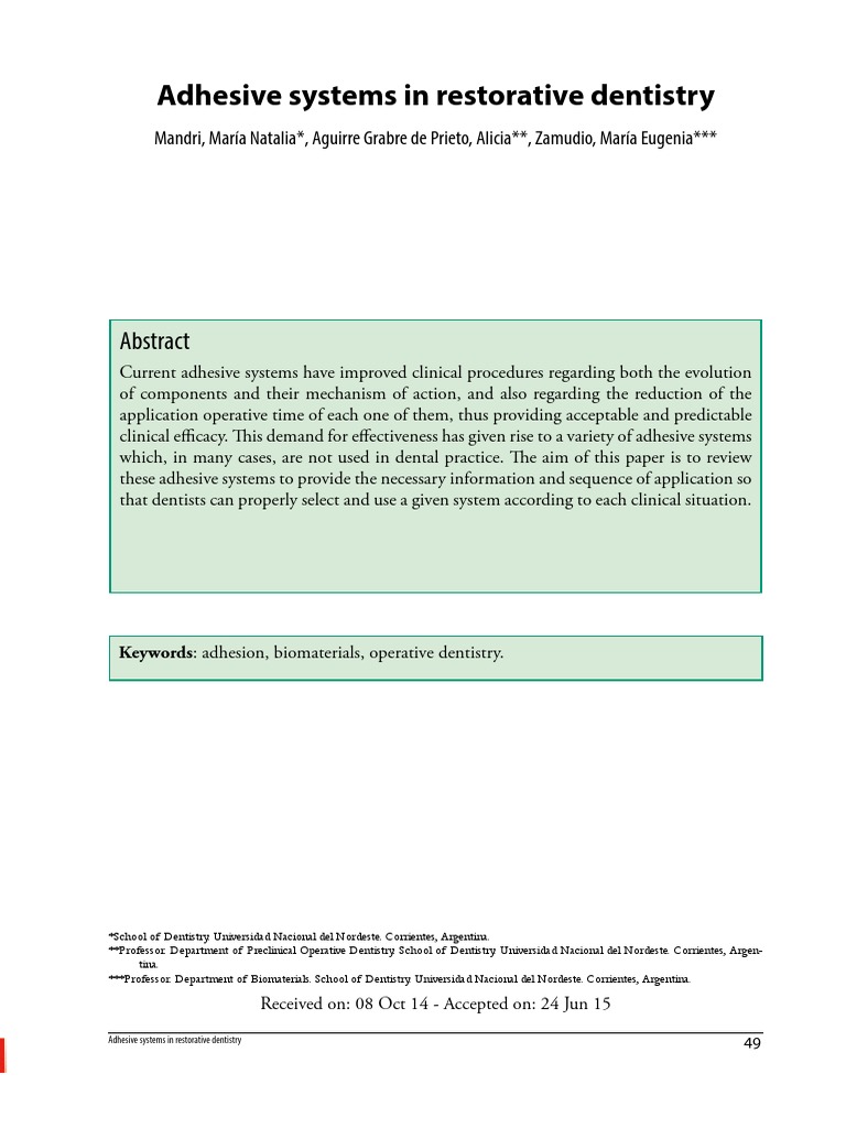 Adhesive Systems in Restorative Dentistry PDF Tooth Enamel Adhesive
