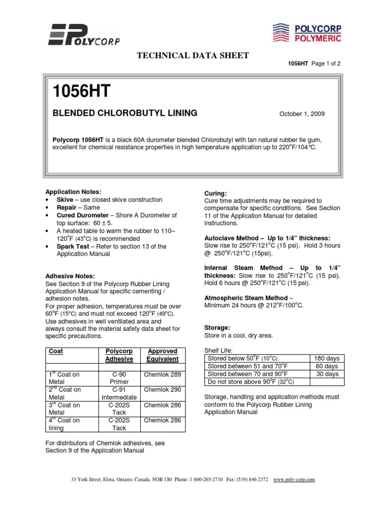 TDS For Rubber Lining 1056HT PDF Adhesive Natural Rubber