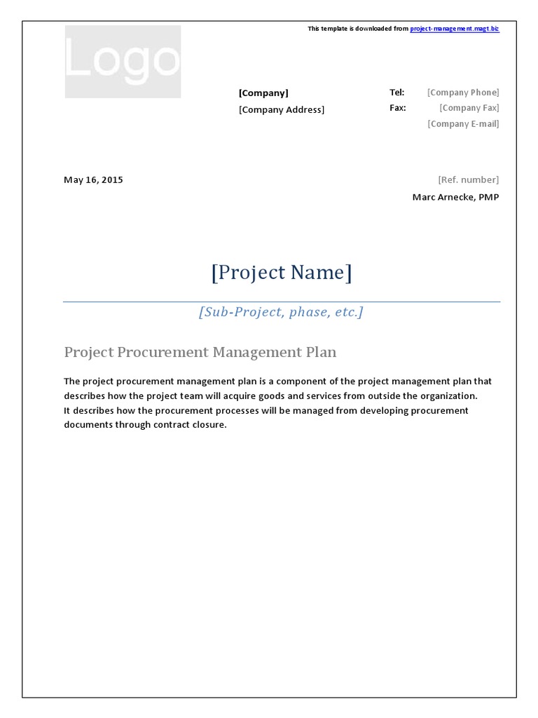 Project Procurement Management Plan Template | PDF | Procurement | Risk