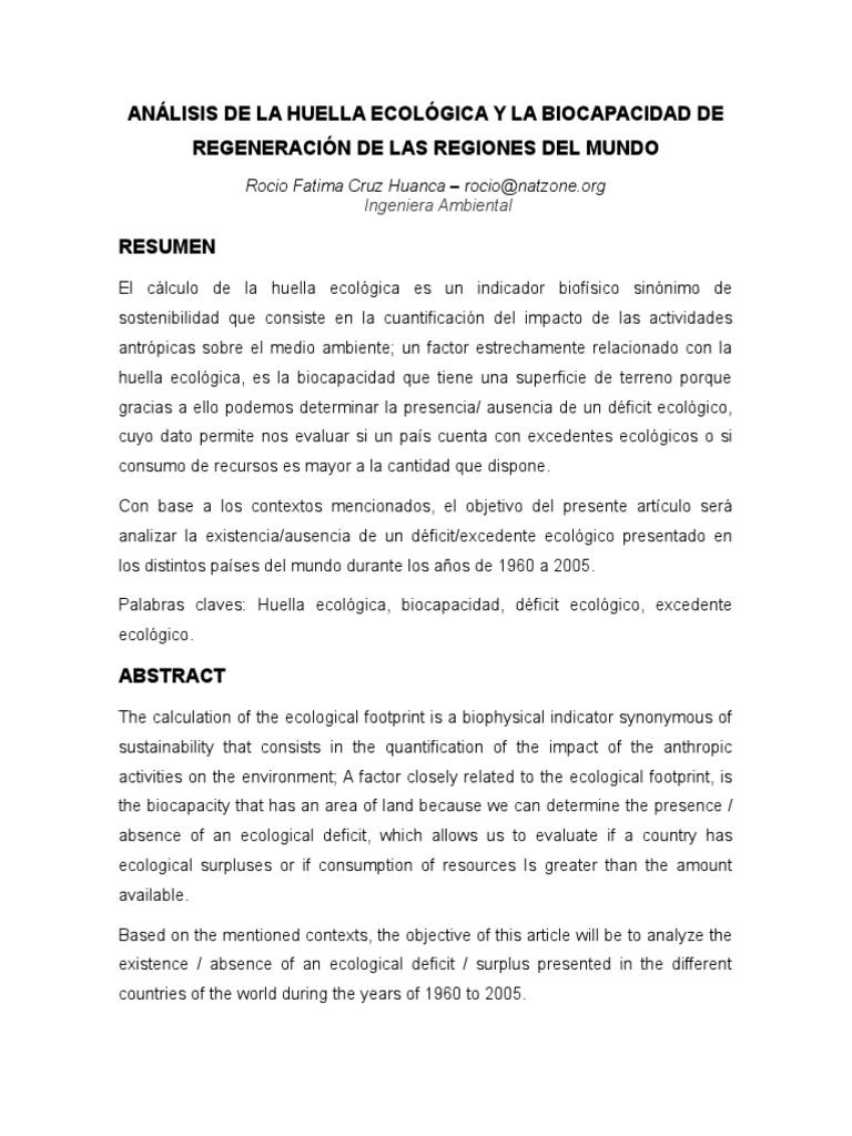 Analisis de La Huella Ecologica y La Bio | PDF | Ciencias sociales ...