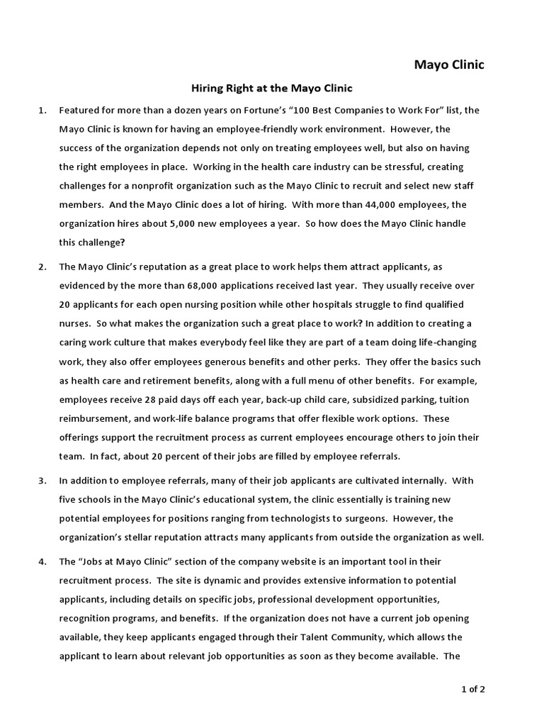 Hiring Right at The Mayo Clinic PDF Recruitment Employment