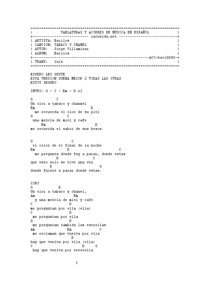 Acordes Tabaco y Chanel PDF Industria de la música Música pop