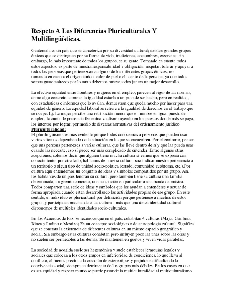 Respeto A Las Diferencias Pluriculturales Y Multilingüísticas | PDF ...