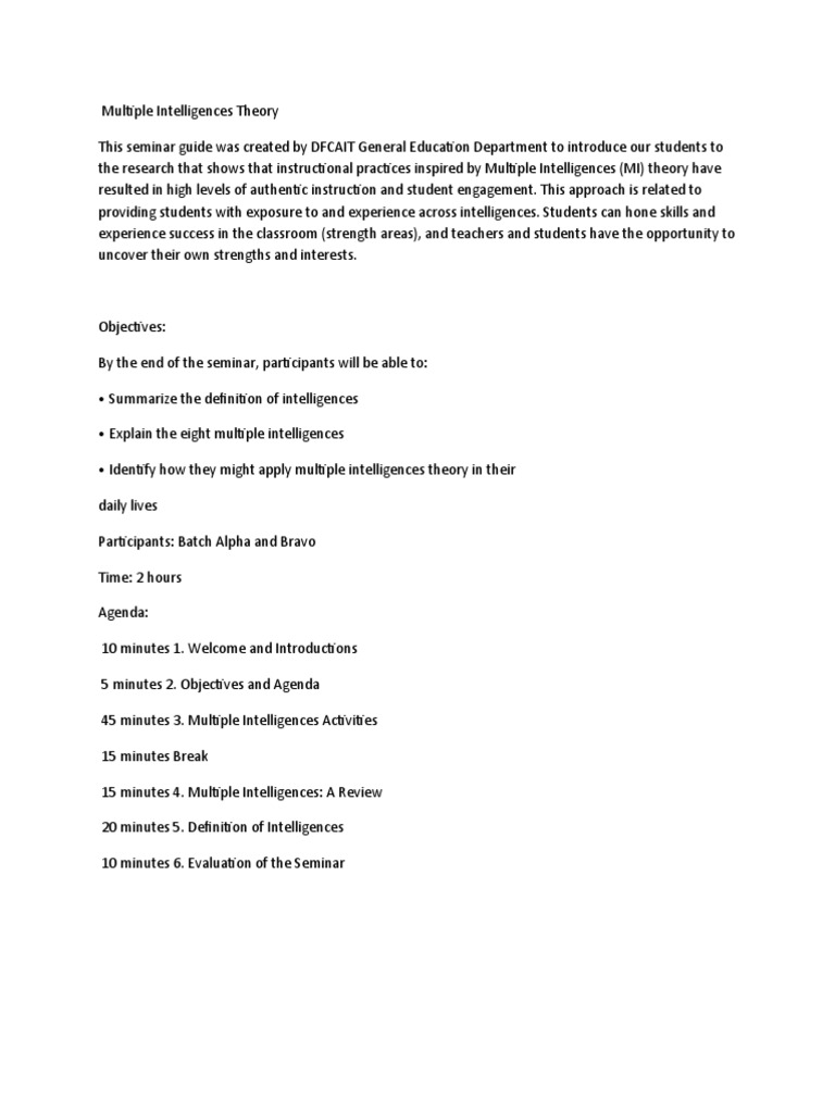 Multiple Intelligences Theory | PDF | Intelligence | Curriculum