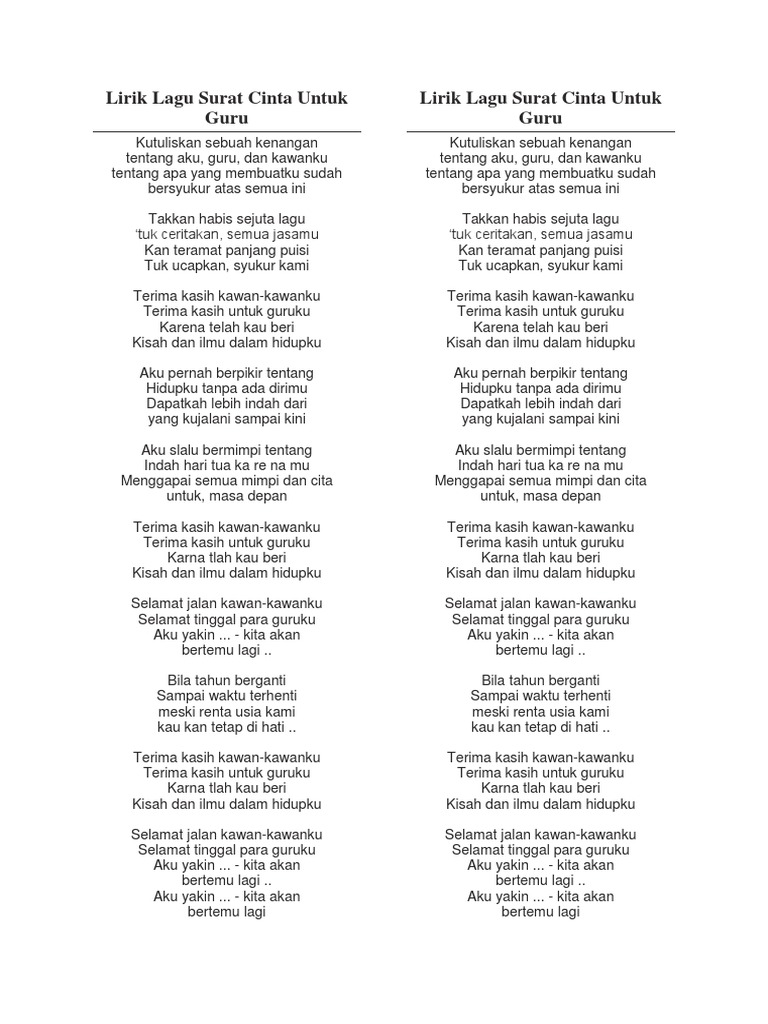 Lirik Lagu Surat Cinta Untuk Guru
