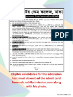 Eligible Candidates For The Admission Test Must Download The Admit Card With His Photo