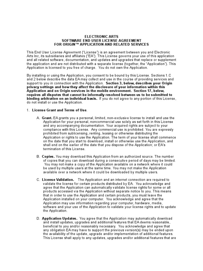 ea user agreement sims 4