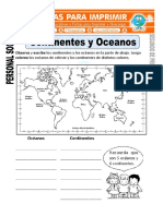Ficha de Continentes y Oceanos para Segundo de Primaria