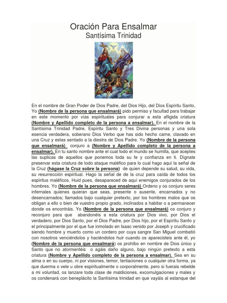 Oración de Ensalmar a la Santísima Trinidad | PDF | Trinidad | espíritu ...