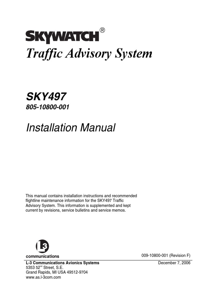 SKY899 - Installation Manual | Transponder (Aeronautics) | Computer Monitor