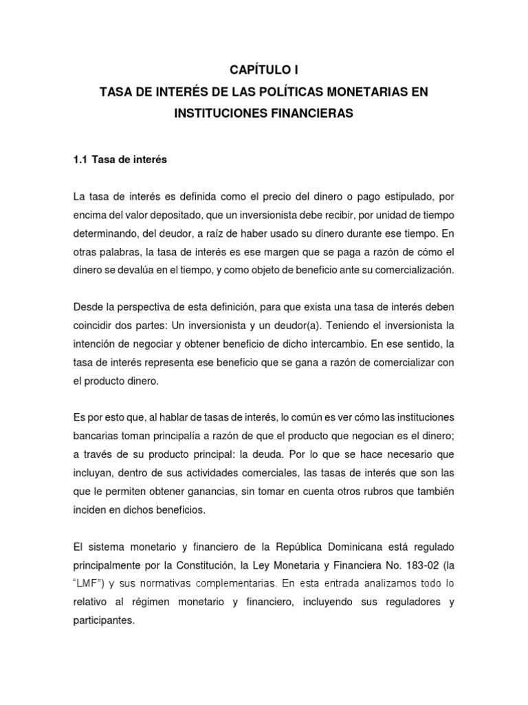 Tasa de Interés en República Dominicana | PDF | La política monetaria ...