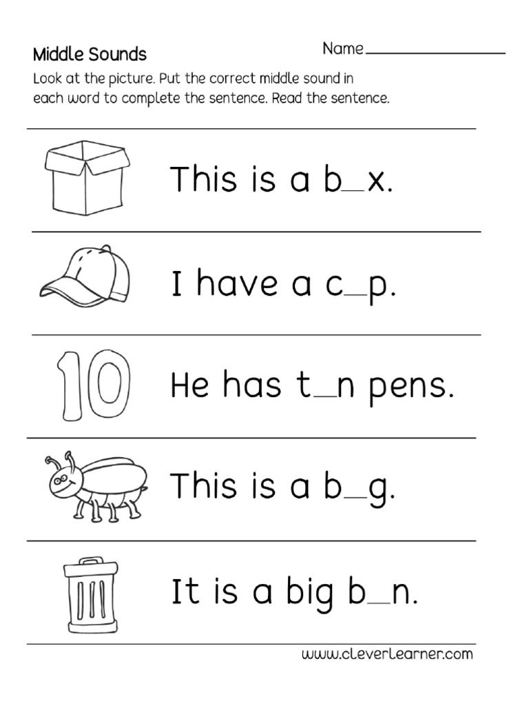 theme middle letter sounds preschool reading worksheets pdf pdf