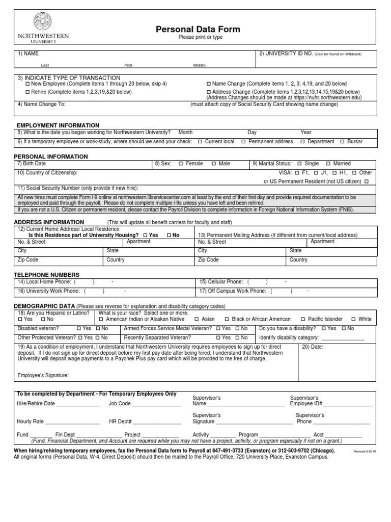 Personal Data Form PDF Race And Ethnicity In The United States