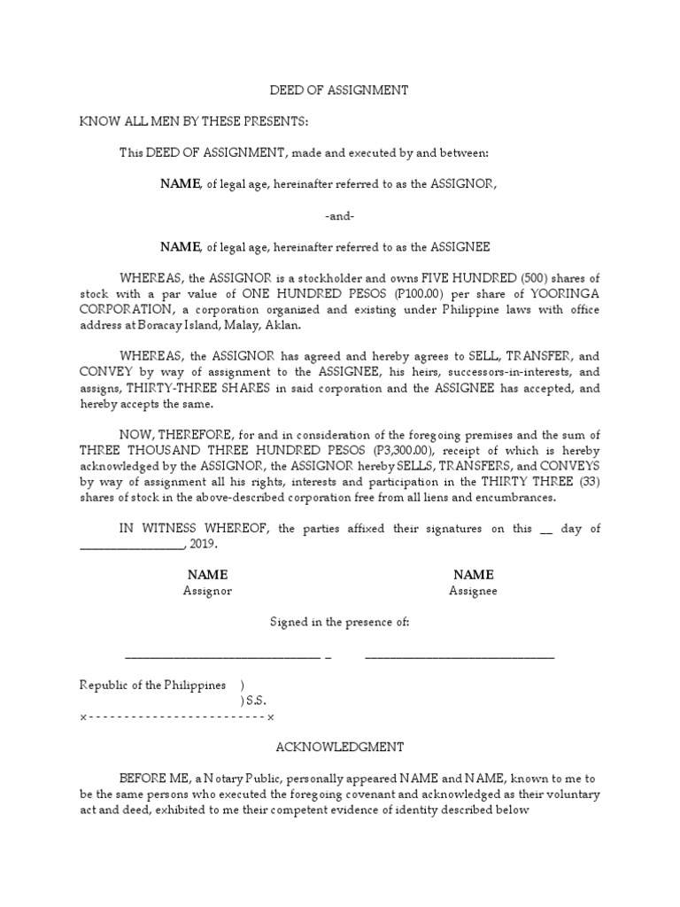 deed of assignment in the philippines
