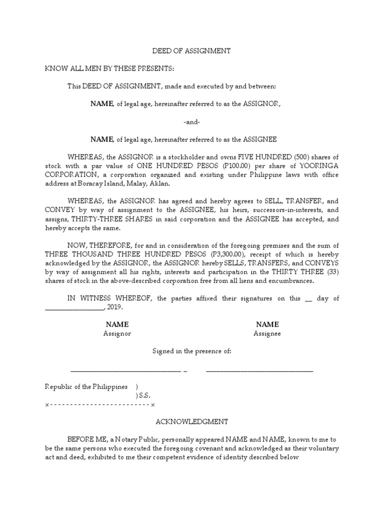 deed of assignment prudential