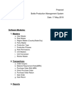 Software Modules: 1. Masters: Proposal Bottle Production Management System Date: 17-May-2019