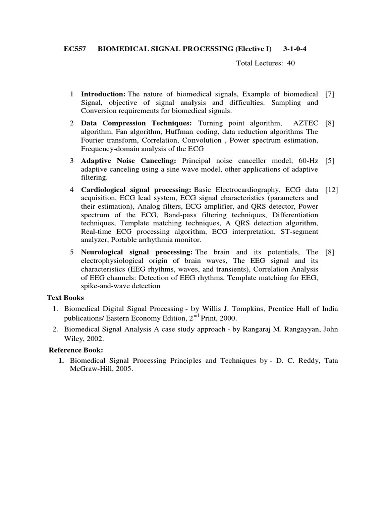 Ec557 Biomedical Signal Processing PDF