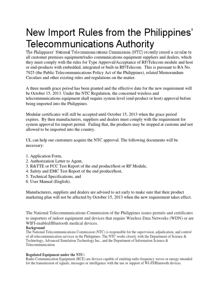 New Import Rules From The Philippines' Telecommunications Authority ...