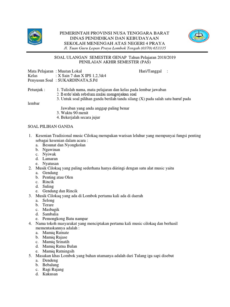 Soal Mulok Smetr Gnp