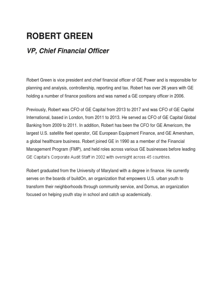 Robert Green VP, Chief Financial Officer PDF