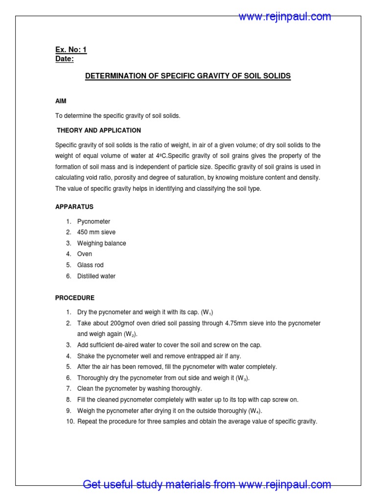 Soil Specific Gravity and Density Tests | PDF | Soil | Density
