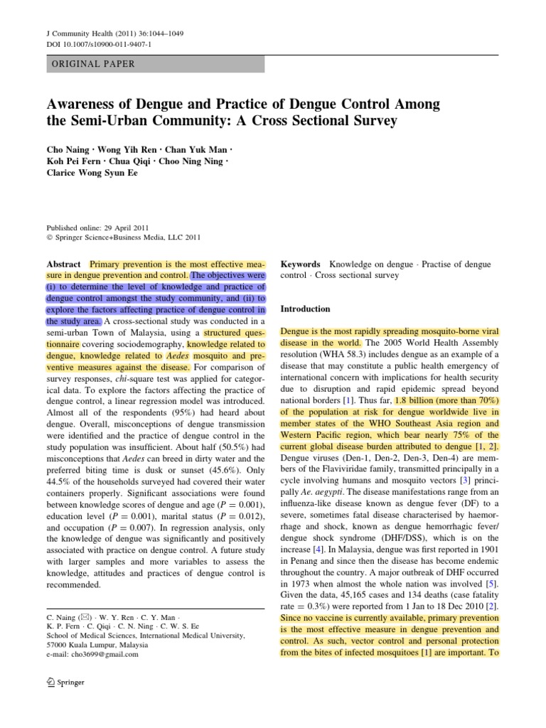 Dengue Awareness in Semi-Urban Malaysia | PDF | Data Analysis | Mosquito