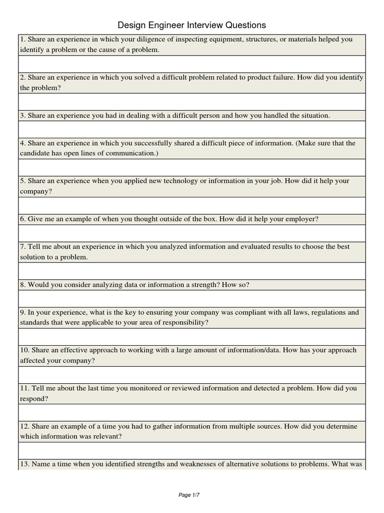 Design Engineer Interview Insights | PDF | Design | Engineering