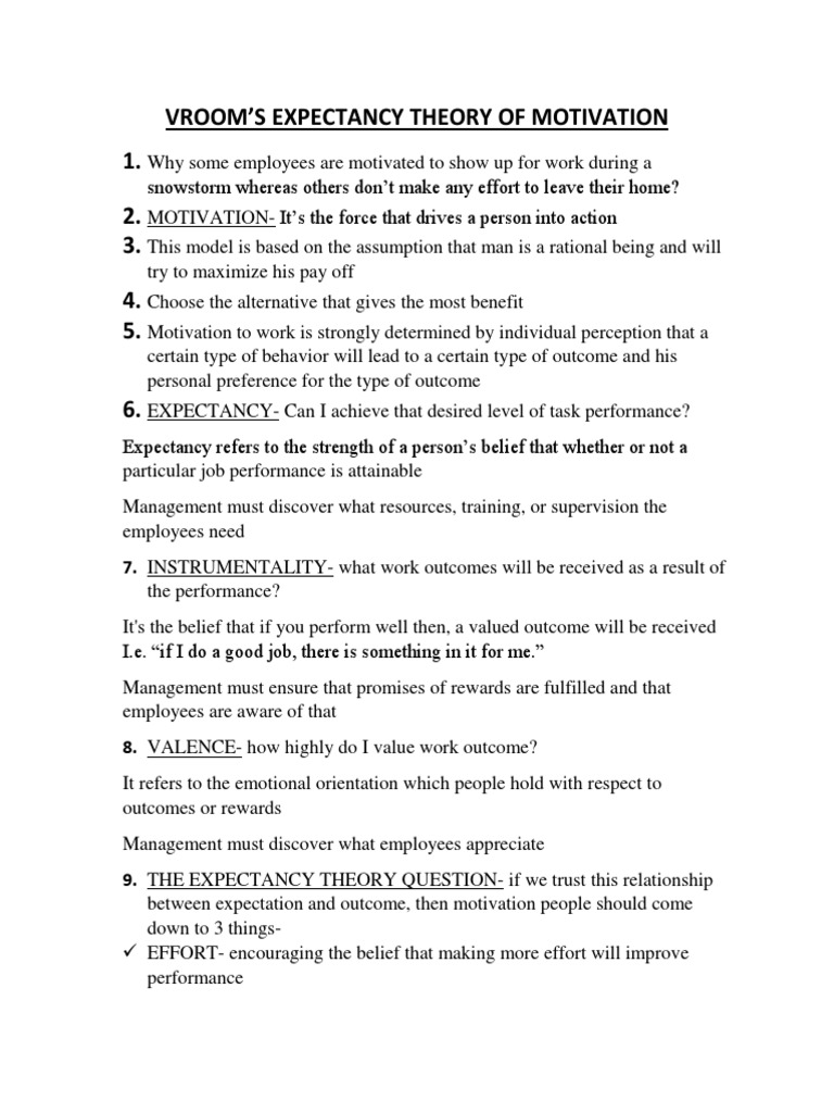 Vroom's Expectancy Theory of Motivation PDF Motivation Motivational