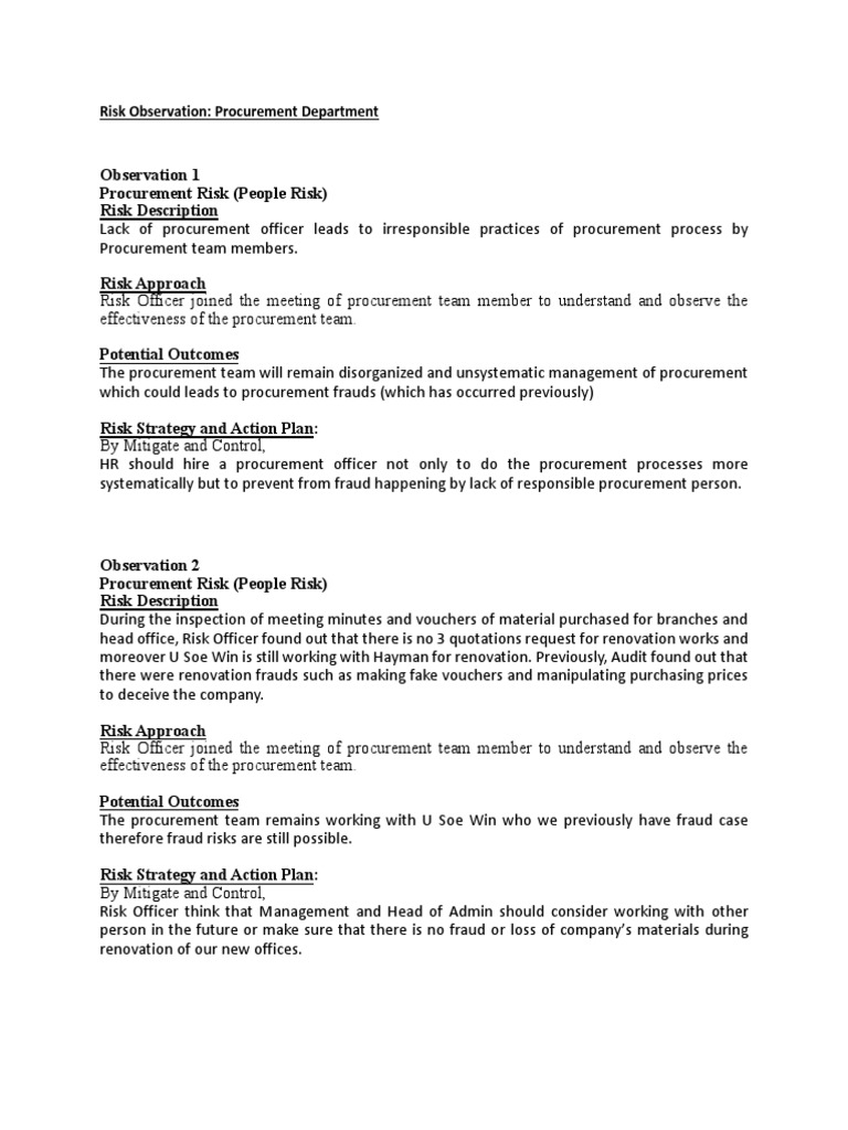Procurement Risk Observations Report | PDF | Chief Financial Officer ...