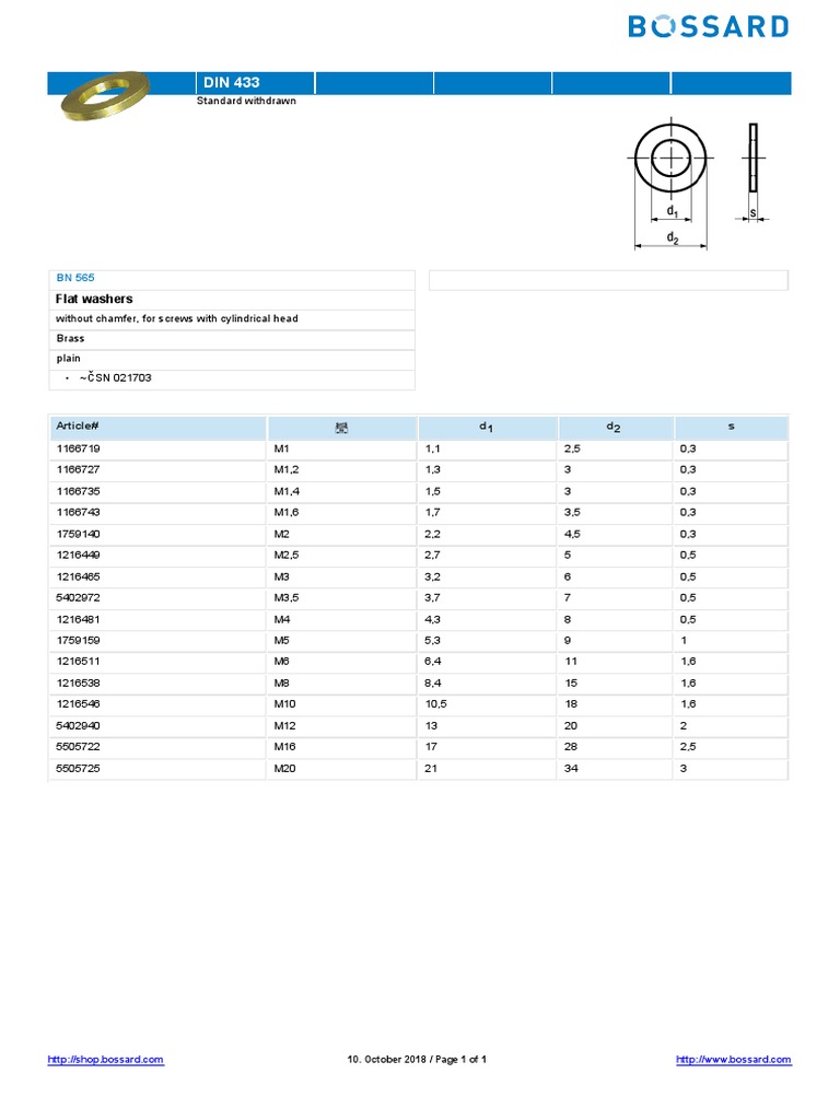 Bossard BN610 Flat Washers Specification | PDF