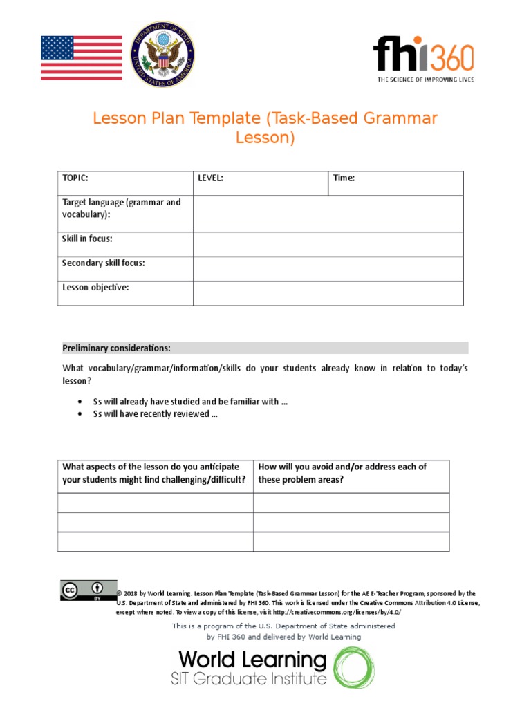 Lesson Plan Template (Task-Based Grammar Lesson) | PDF | Lesson Plan ...