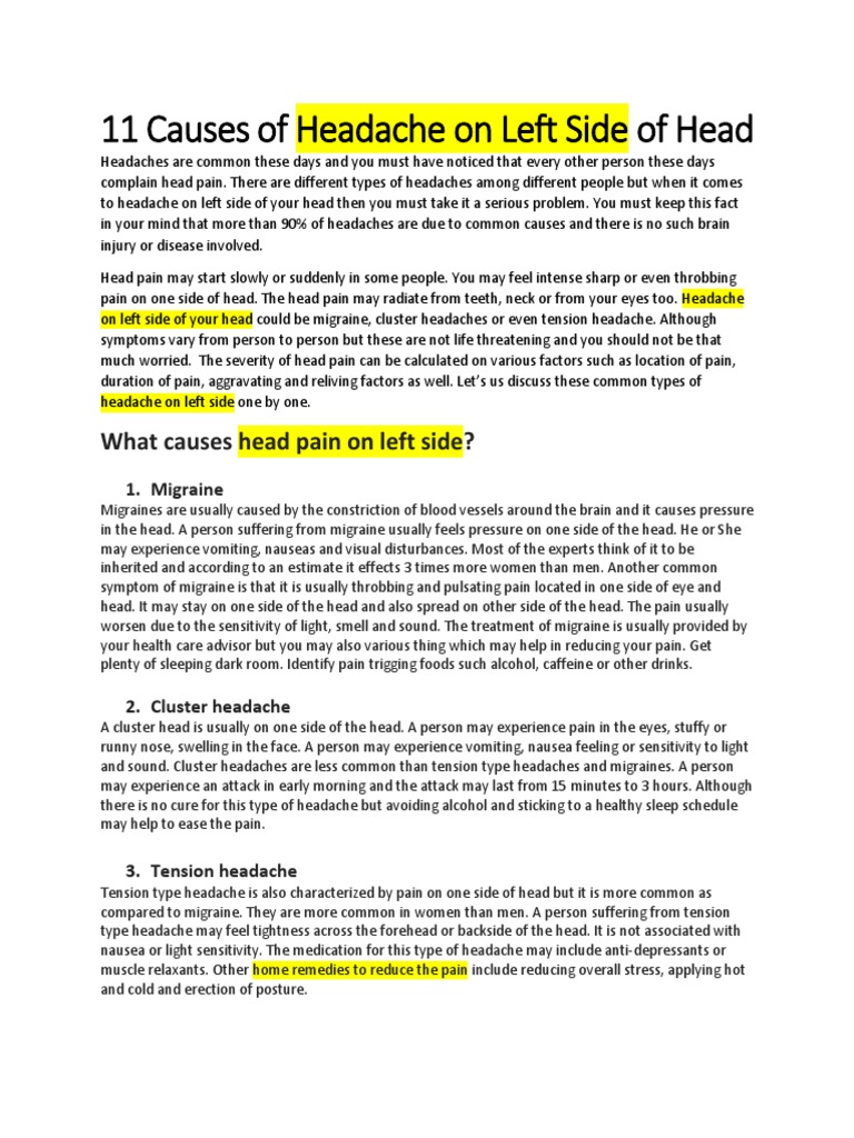 11 Causes Of Headache On Left Side Of Head Headache Migraine